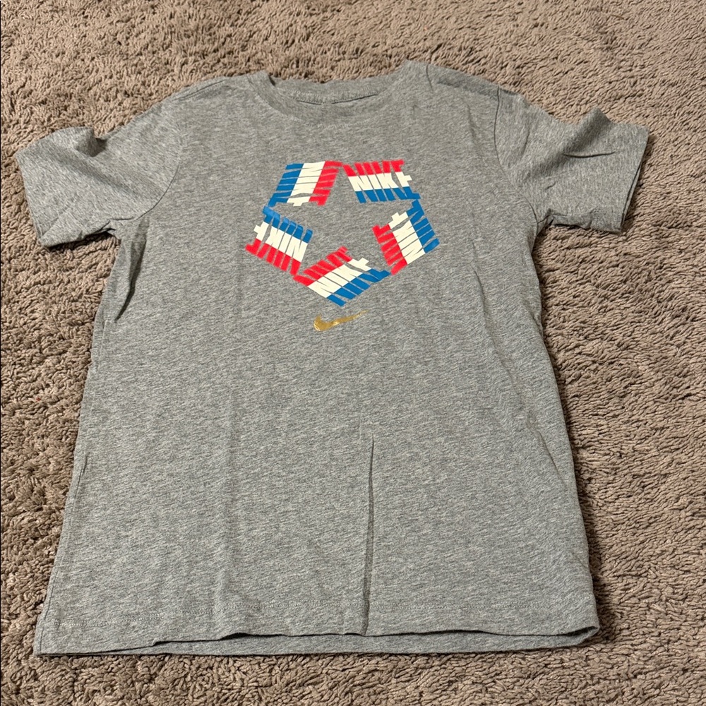 Nike Kids Gray Tee with Red and Blue Graphic